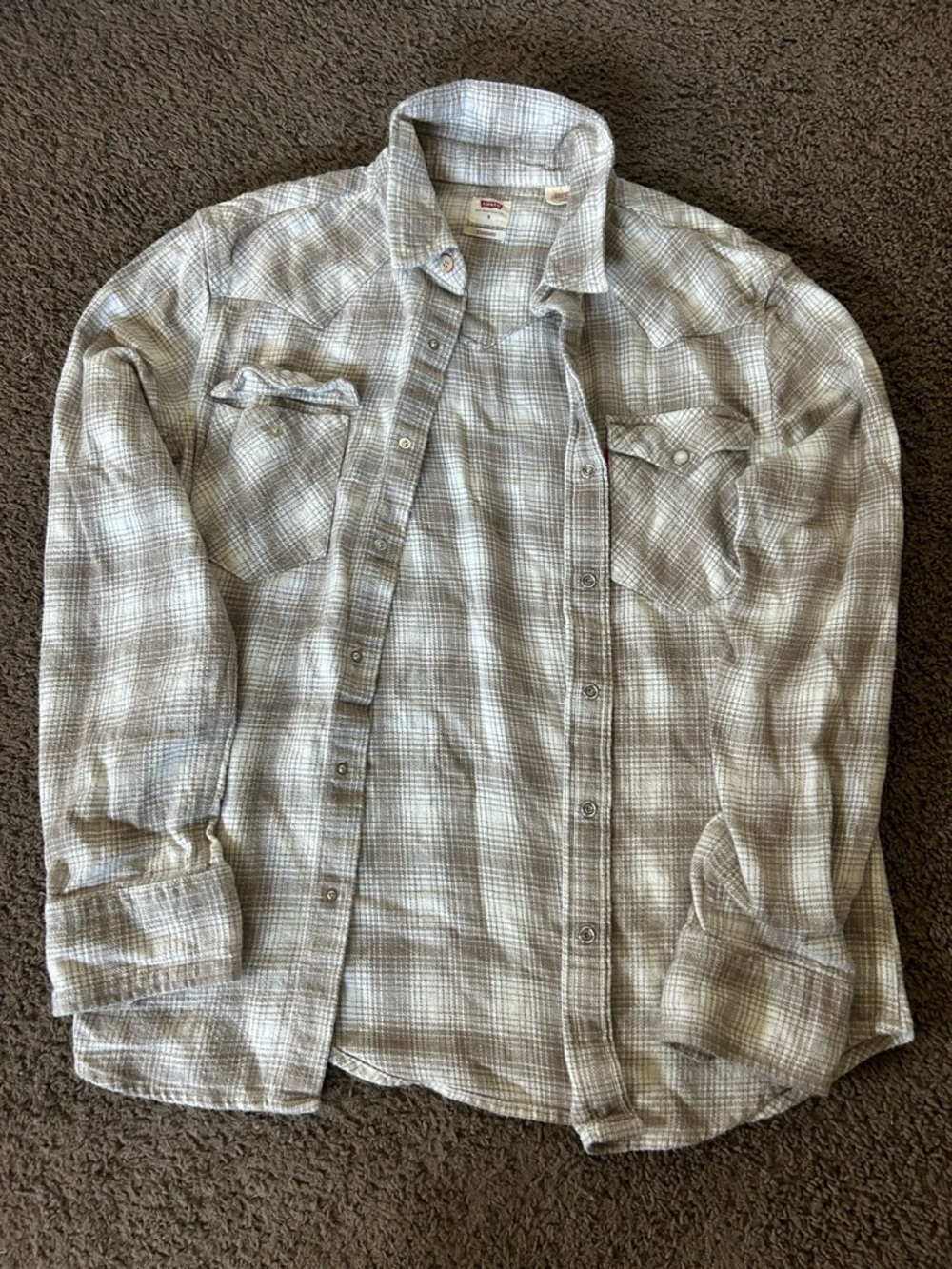 Levi's Beige and White Plaid Shirt
